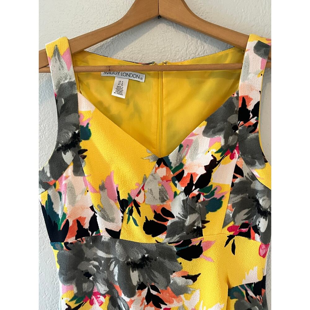 Women's Maggy London Yellow Floral Spring Summer Dress Size US 4 - Picture 5 of 8